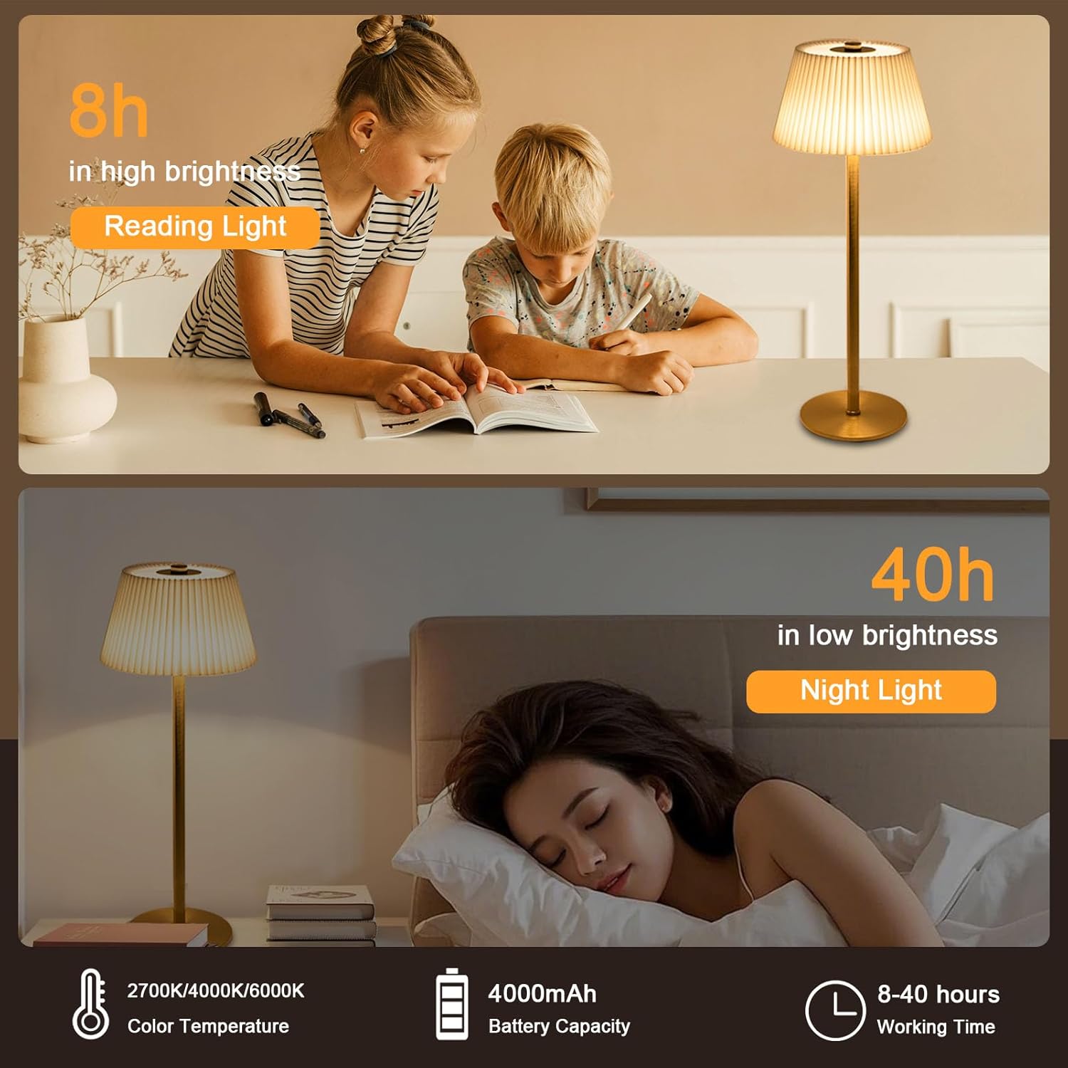 Thumbnail 5 de ZHENMING Bedside Lamp with Touch Control – Rechargeable, Cordless, 3-Way Dimmable & Colour Temp Options