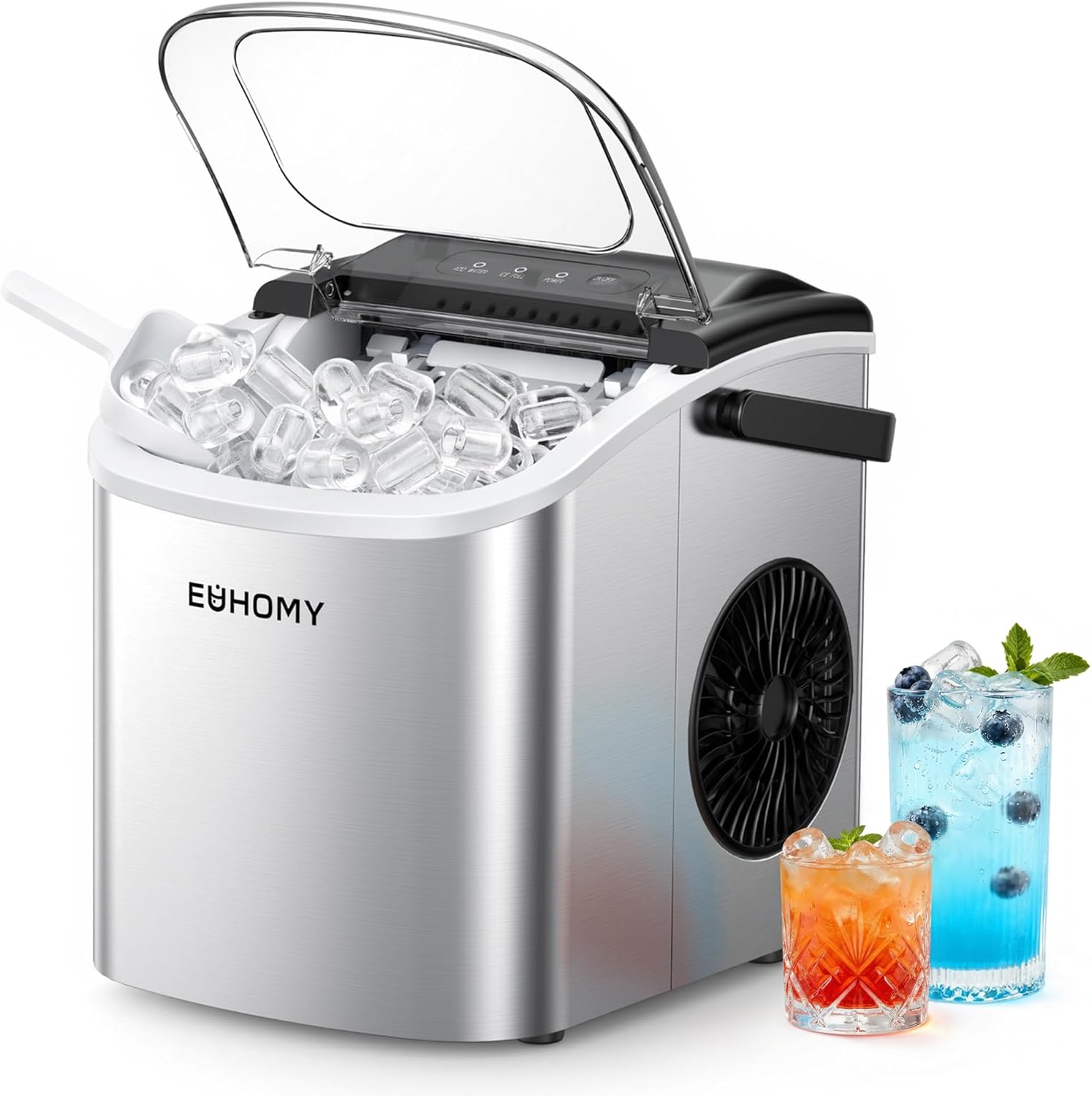 Detalle de EUHOMY IM-06S-HM Countertop Ice Maker, Silver, 6-Minute Bullet Ice
