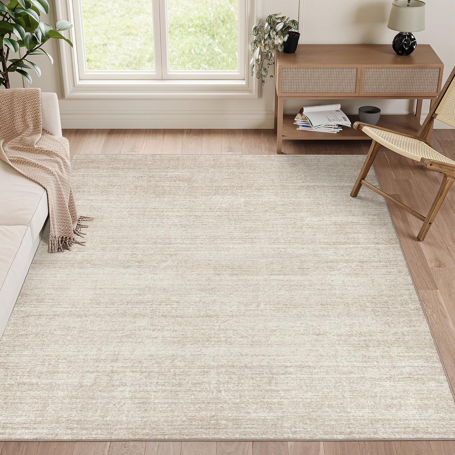 Valenrug Washable Rugs 5x7: Stain-Resistant, Machine-Washable, Anti-Slip Area Rug (Beige)
