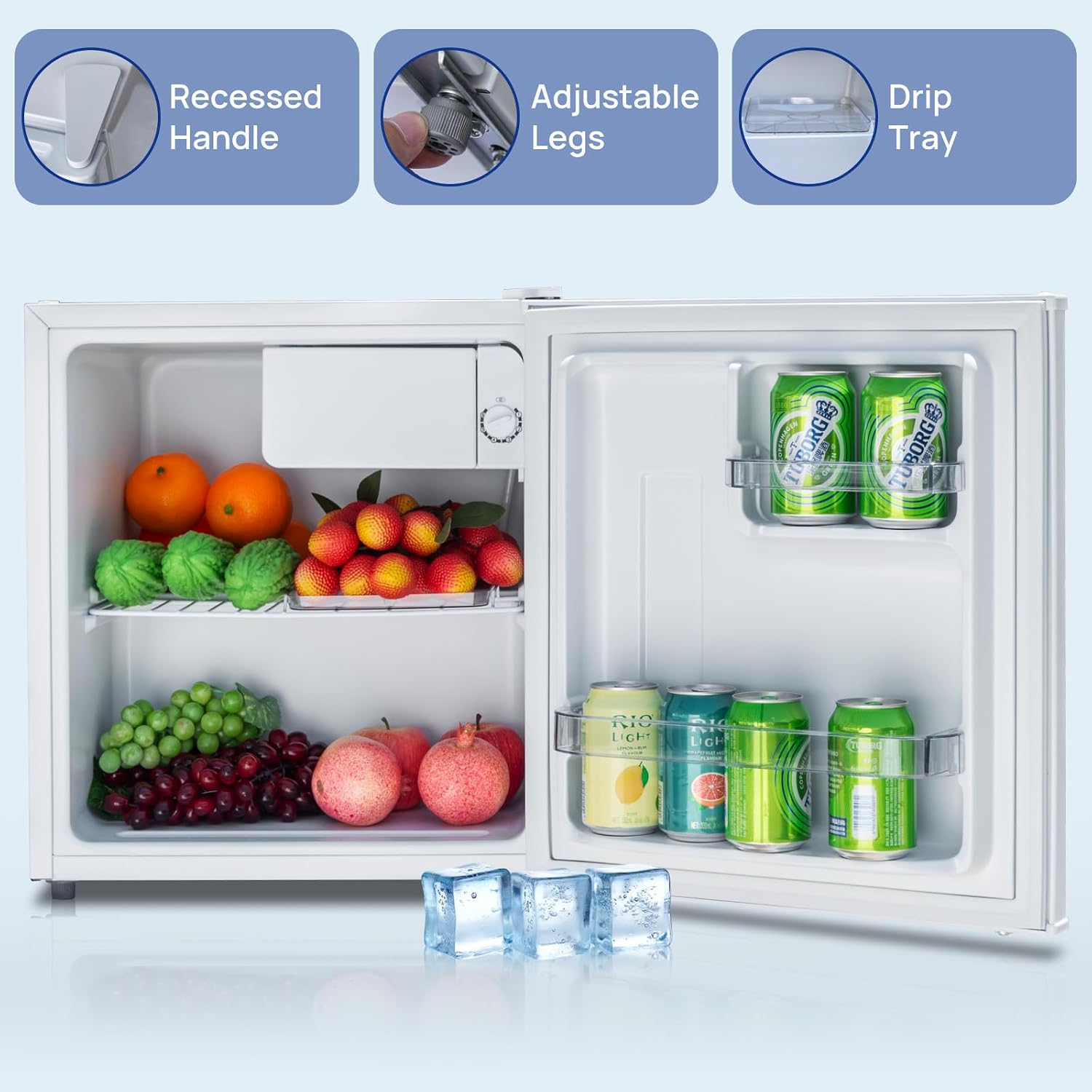 Detalle de Smad Mini Table Top 48L Fridge (0–10°C) – White, 39dB, Countertop Convenience