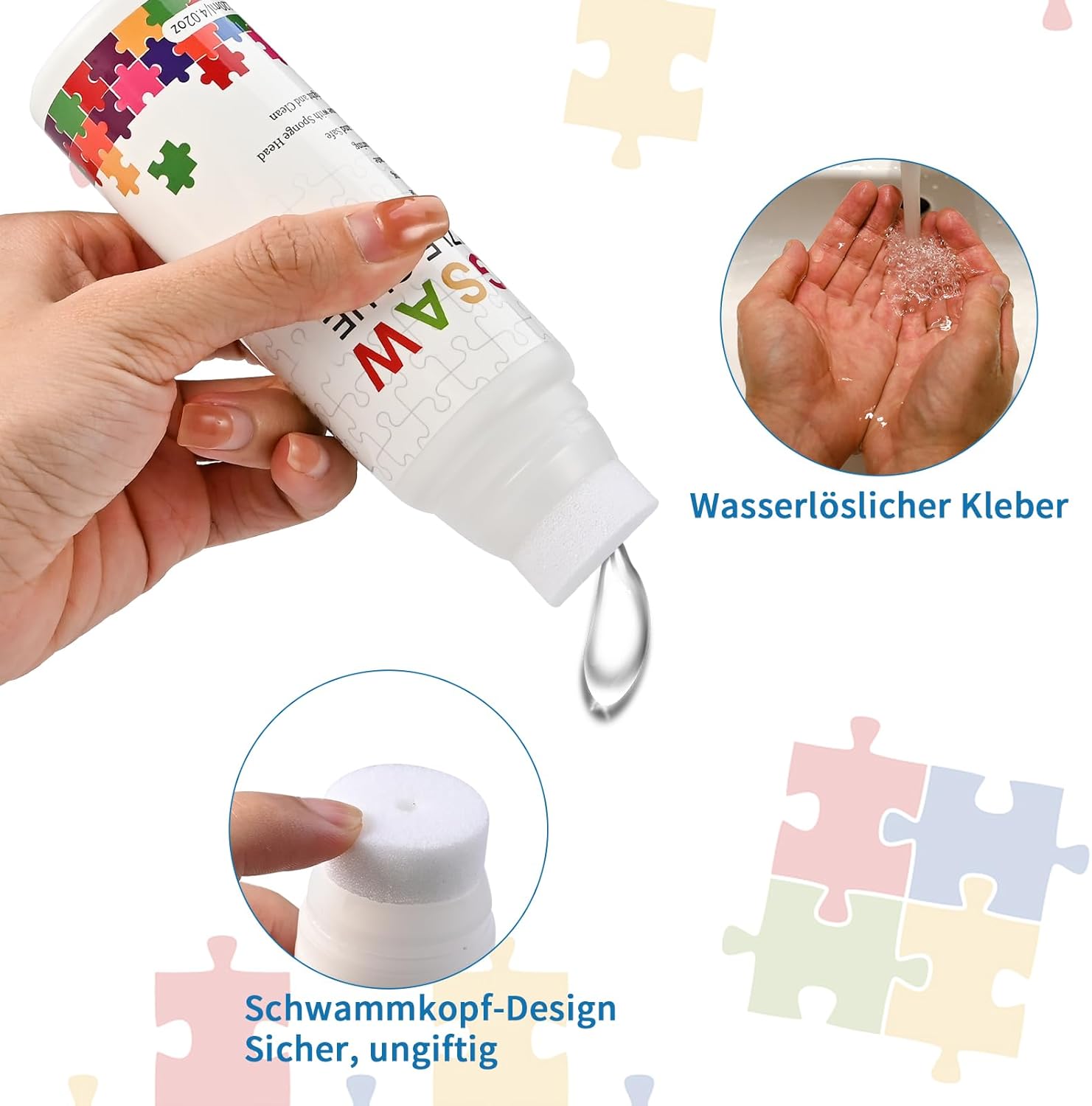 Detalle de Faburo Puzzlekleber 240 ml Transparent – Klebt 1000–2000 Teile sicher fest und ermöglicht Aufhängung