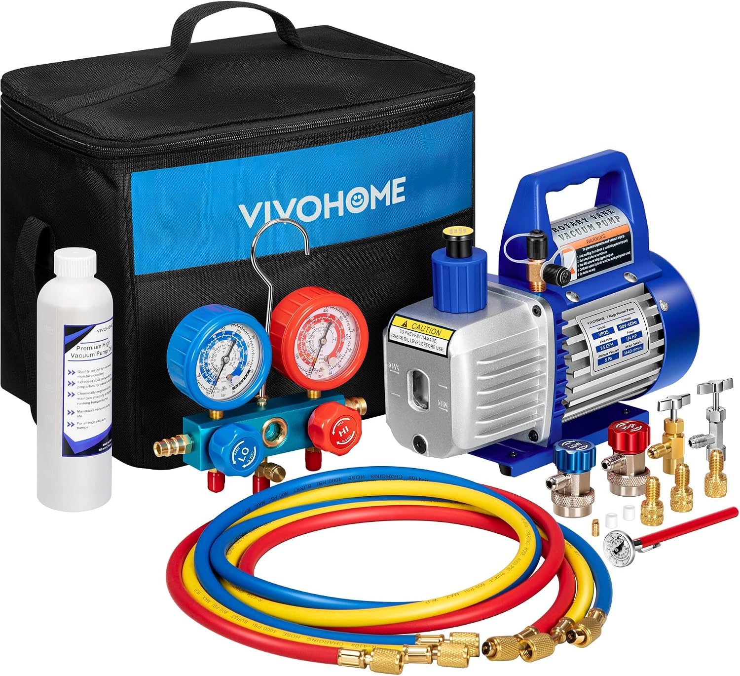 Detalle de VIVOHOME 1/4 HP 3.5 CFM Single-Stage AC Vacuum Pump Kit with Gauge Set