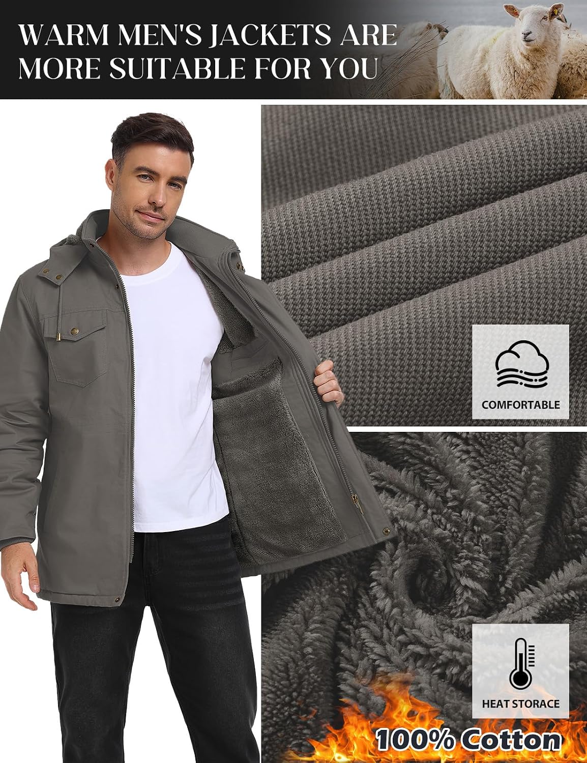 Detalle de Xnova Mens Winter Parka Jacket with Fleece Lining and Removable Hood