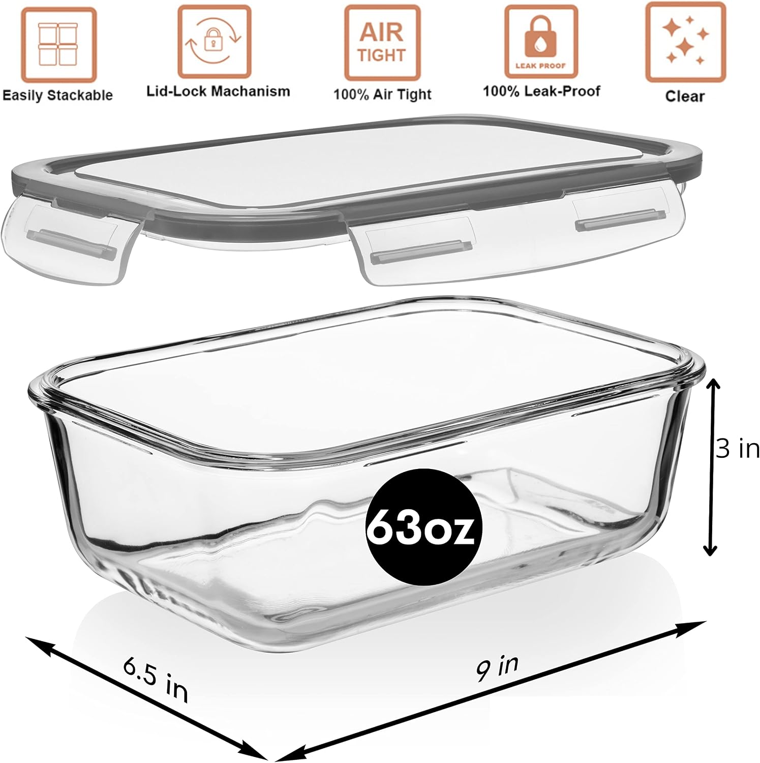 Thumbnail 2 de 8 Cups 63 Oz Glass Food Storage Containers