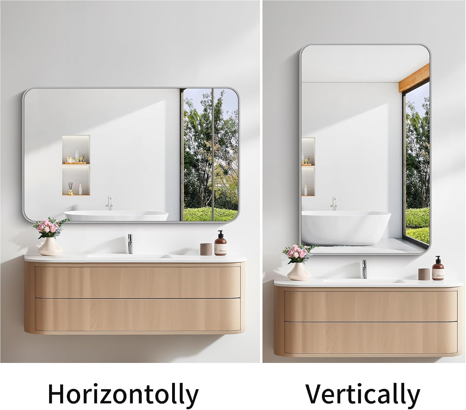 Detalle 2 de FORBATH 30x48 Inch Silver Bathroom Mirror with Aluminum Frame and Rounded Corners