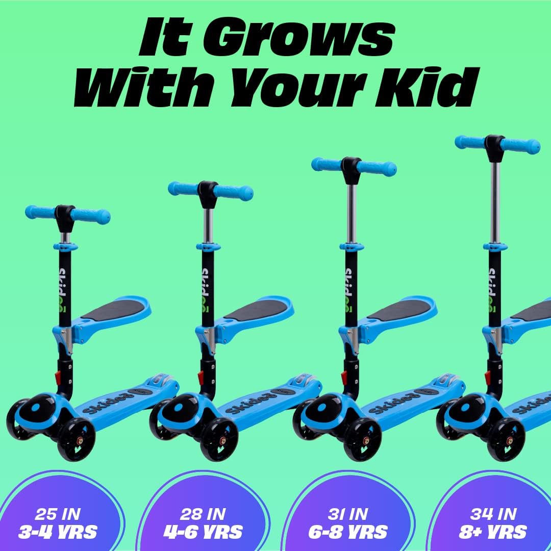 Thumbnail 4 de SKIDEE Foldable 3-Wheel Kick Scooter for Kids (Ages 3-5) with Lean-to-Steer, Adjustable Height, Removable Seat & LED Wheels