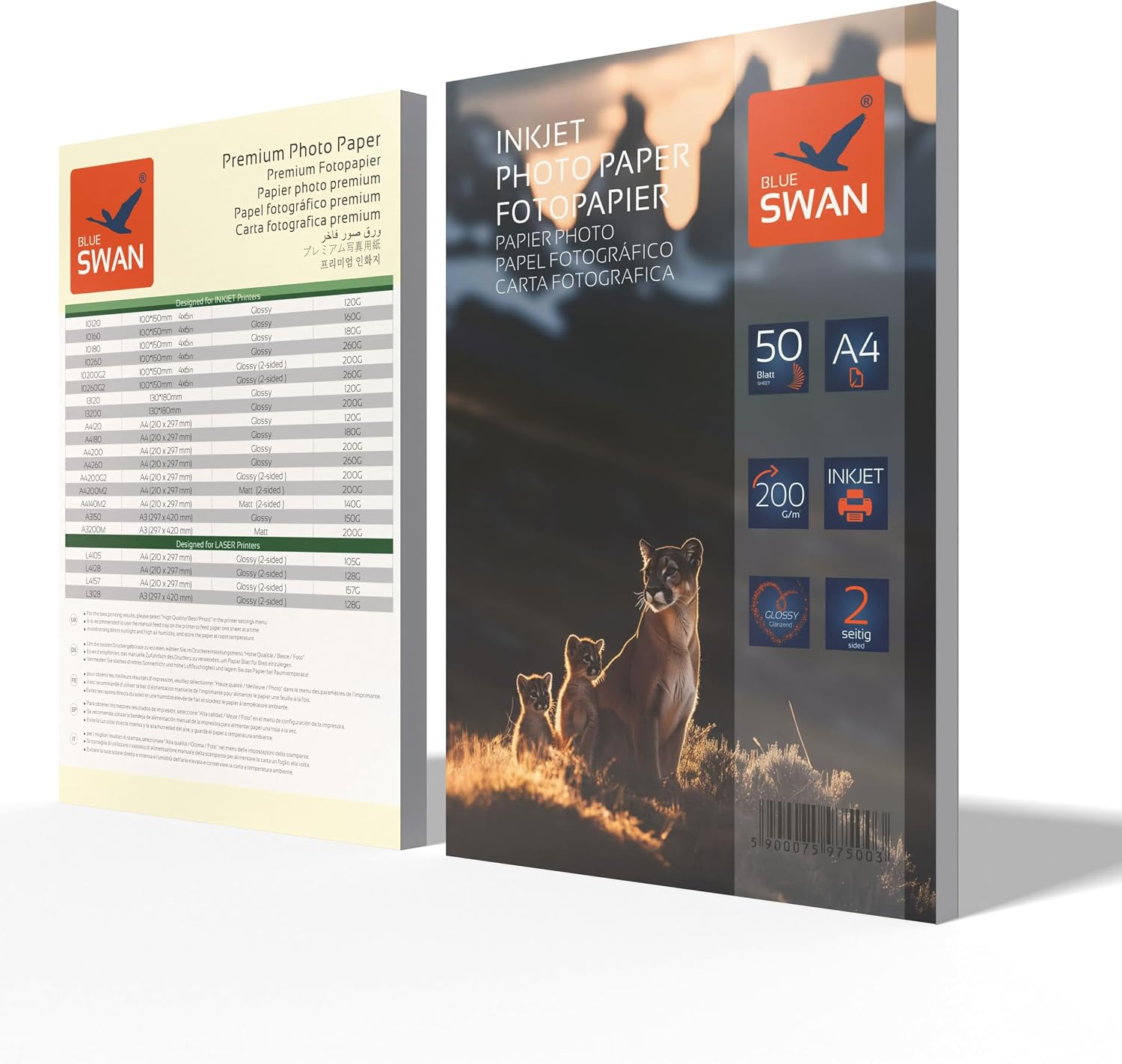 Detalle 2 de BLUE SWAN Carta Fotografica Lucida A4 200 g/m², 100 fogli (2×50) lucida bifacciale per stampanti inkjet