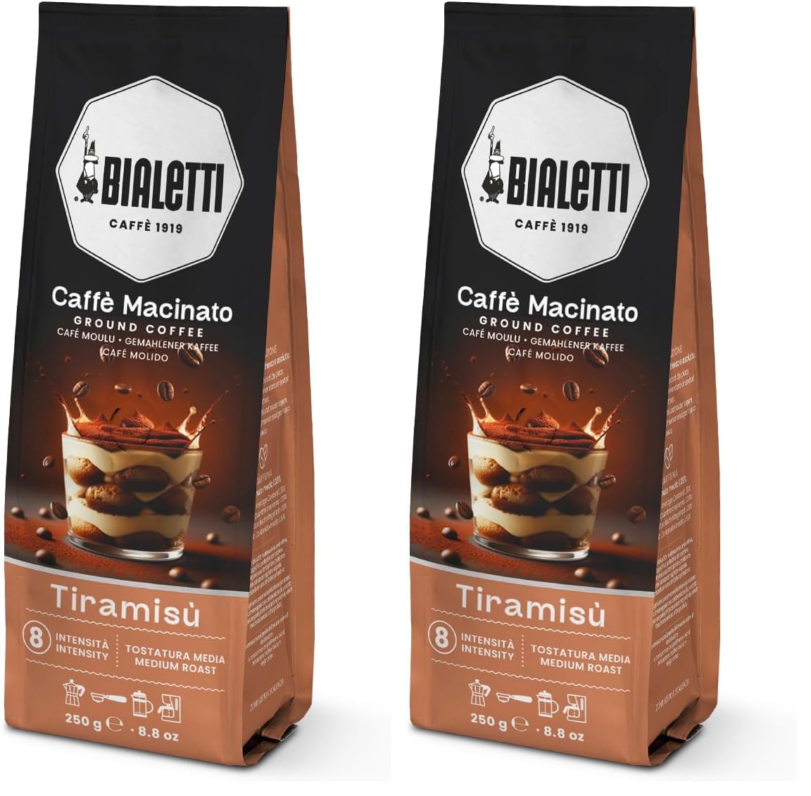 Detalle 2 de Bialetti Universal Kaffee gemahlen 250 g – Tiramisu-Aroma, vielseitig einsetzbar