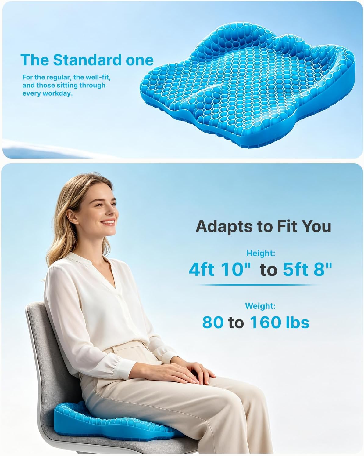 Detalle de RARIRO hudie-xcclan Gel Seat Cushion, Breathable Honeycomb Design, Blue