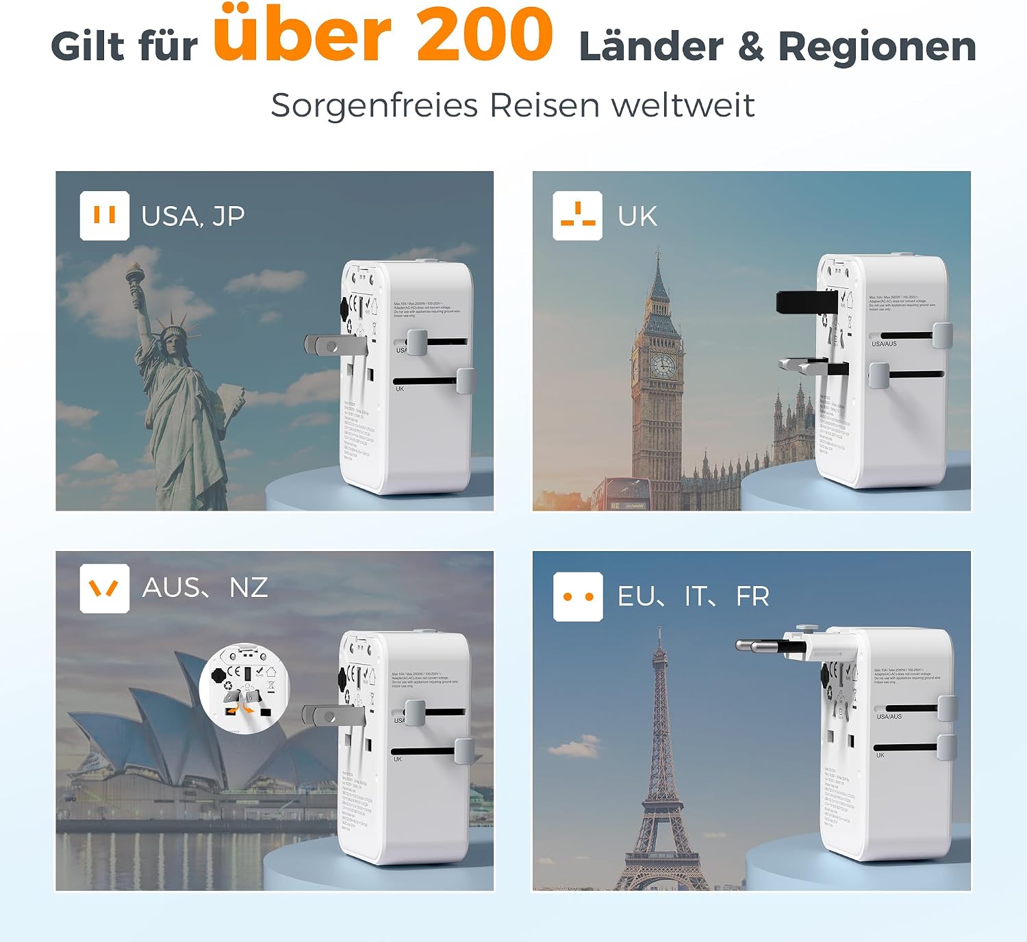 Detalle 2 de TESSAN Reiseadapter Weltweit 20 W