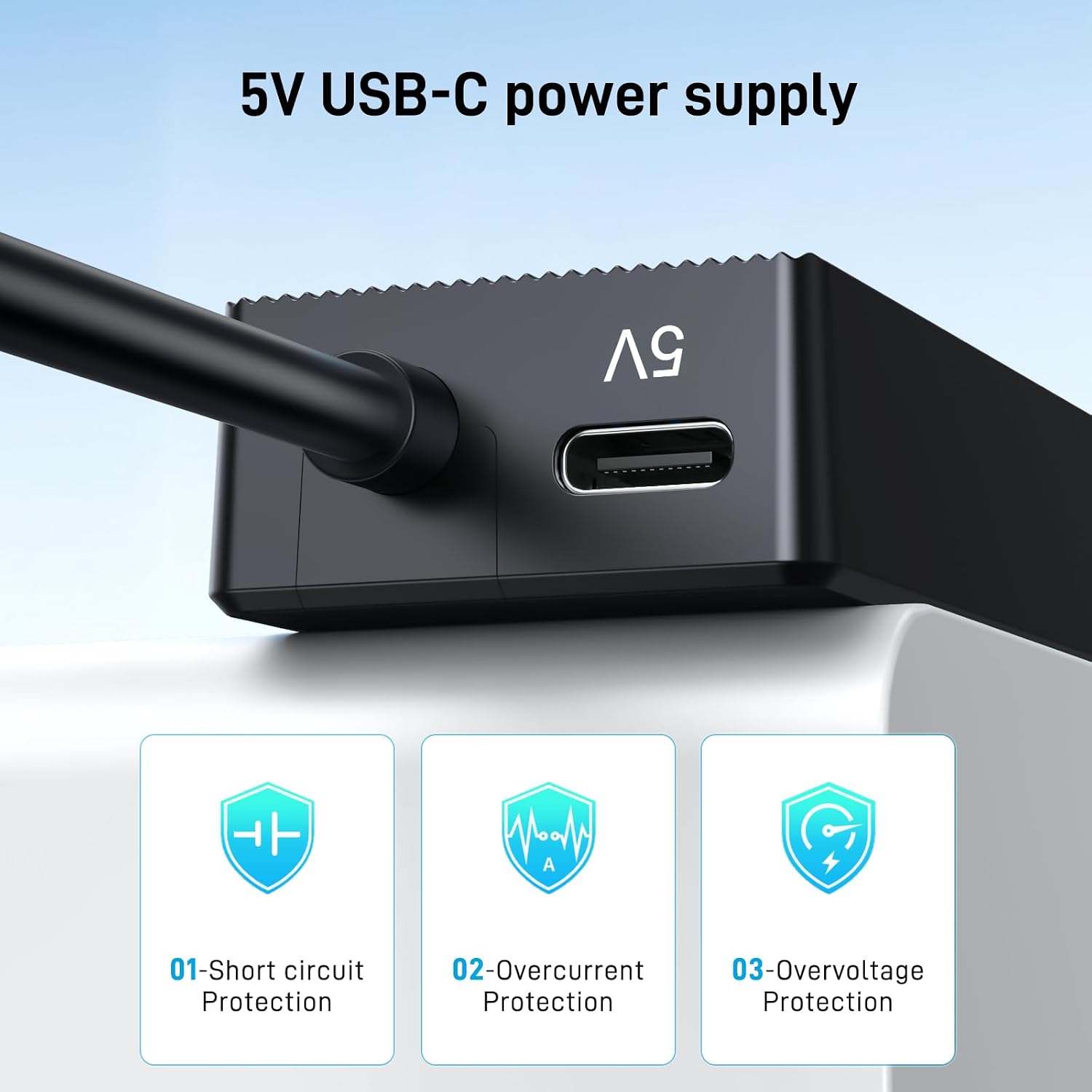 Detalle de Yinker 4-Port USB 3.0 Hub with 5ft Cable and 5V Power Supply