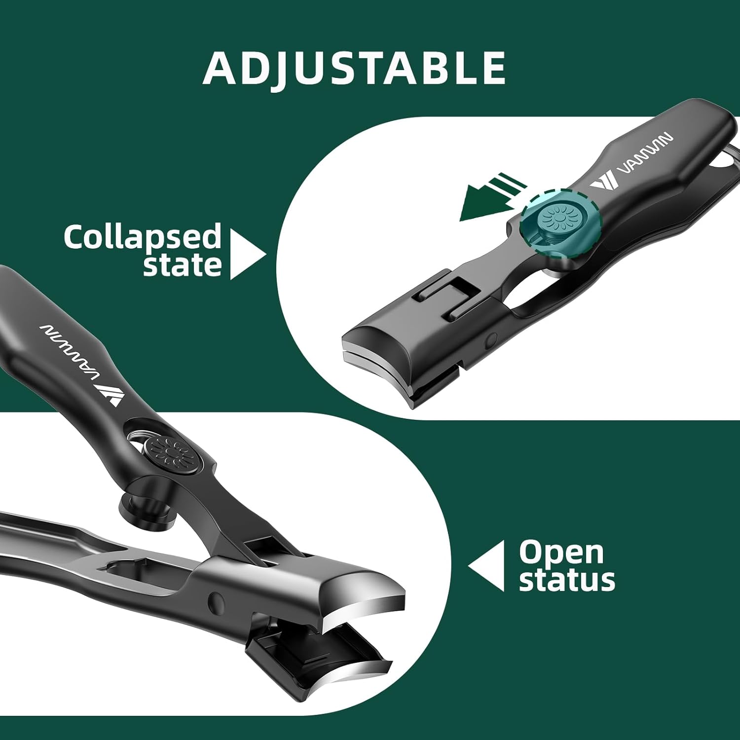 Detalle de VANWIN German Nail Clippers for Thick Nails – Large Wide Jaw with Anti-Splash Catcher