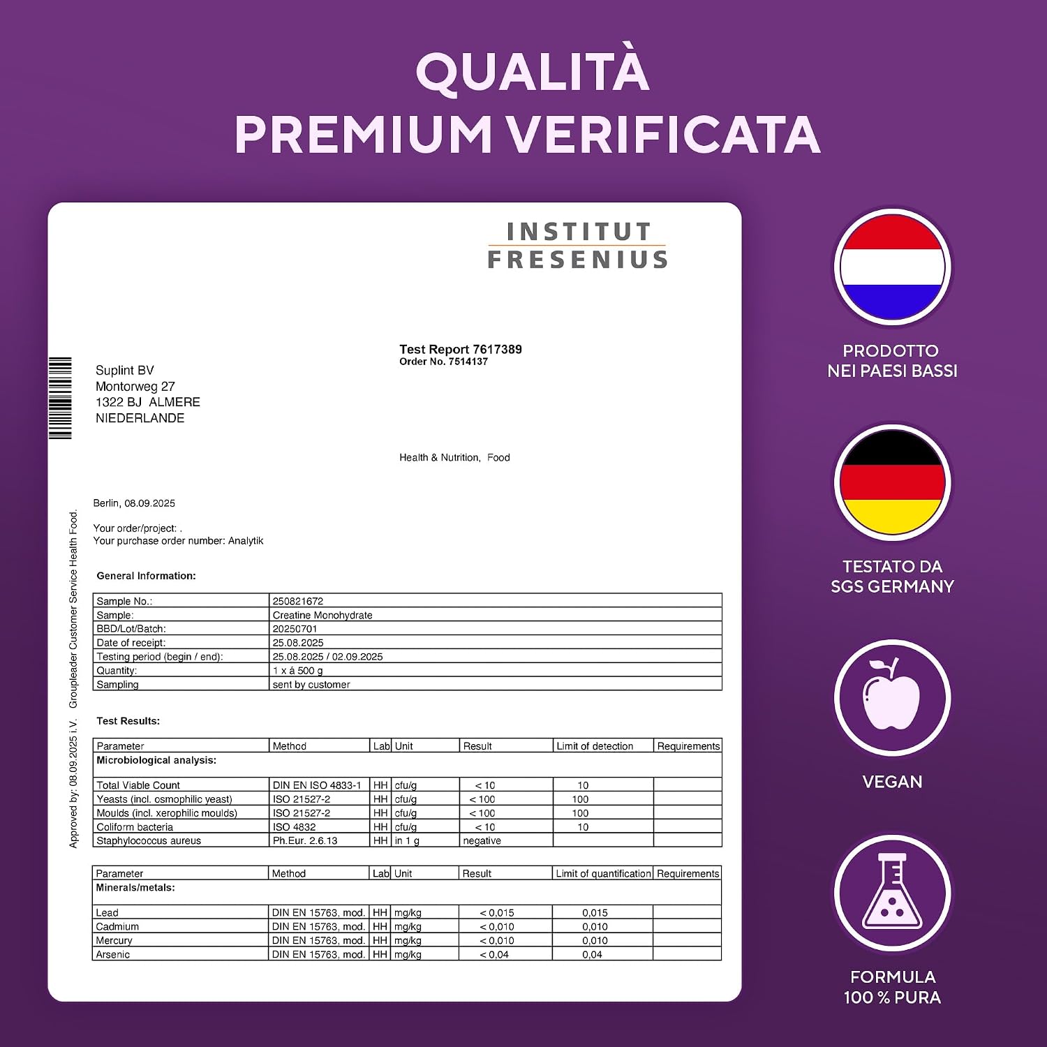 Detalle de Polvere di Creatina Monoidrata 500 g – 147 Porzioni | Creatina Monoidrato Pura Micronizzata
