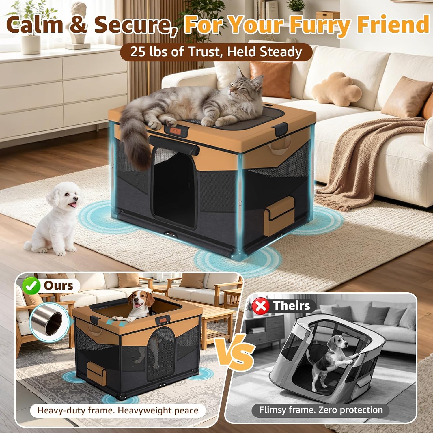Detalle de Steel Frame Dog Playpen (81x61x56cm) – Foldable, Washable & Heavy-Duty Cage for Small to Medium Dogs