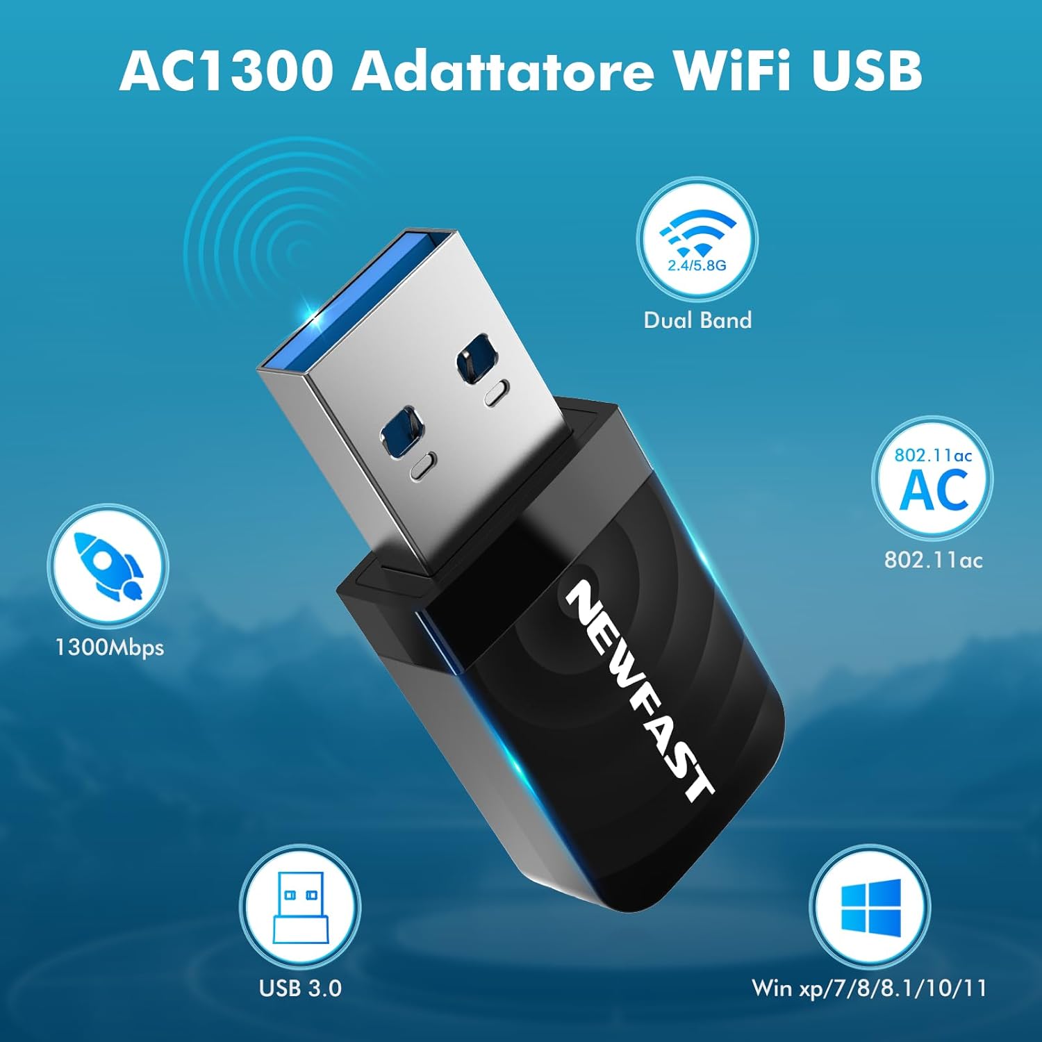 Thumbnail 1 de NEWFAST NF-U323V1 Adattatore WiFi USB AC1300 1300 Mbps 📶