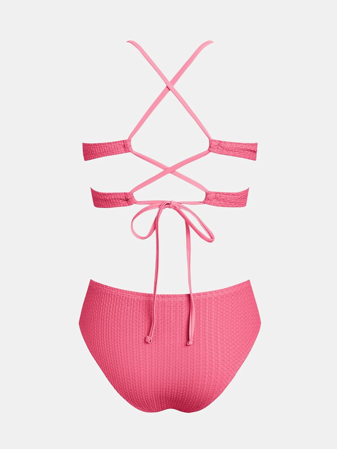Detalle 2 de CUPSHE Maillot de Bain Deux Pièces pour Femme — Décolleté en V et Nœud Dos, Taille Mi-Haute