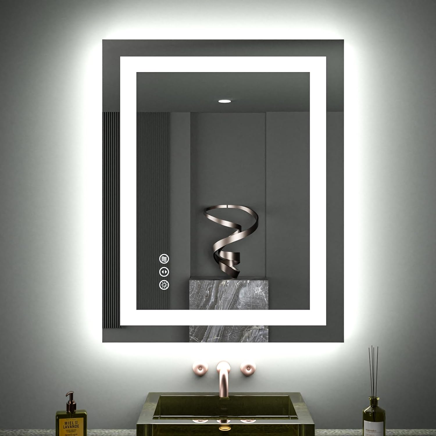 LOAAO 28" x 32" LED Bathroom Mirror with Double Lighting, Defog & Memory