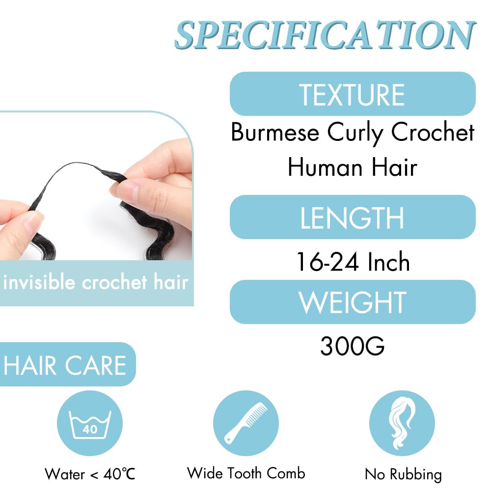 Detalle de Human Crochet Hair for Black Women 16 Inch 250g Burmese Curly Crochet Hair Bundles – 200 Strands, Pre-separated Feather Crochet with Spiral Curl