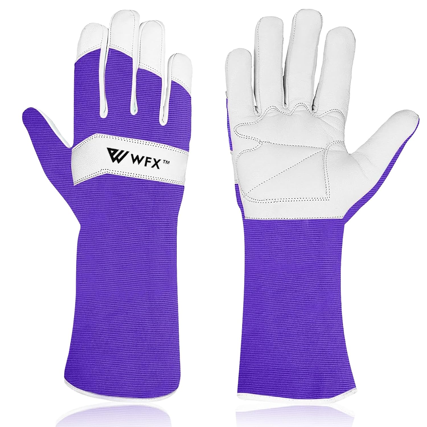 Detalle de WFX Long Leather Gardening Gloves – Thorn-Proof Forearm Protection, Purple (Large)