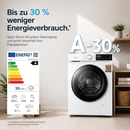 Thumbnail 1 de Midea Waschmaschine MFV5EW100WBA30 – 10 kg, BLDC Inverter, A-30% Energieeffizienz, Steam Wash