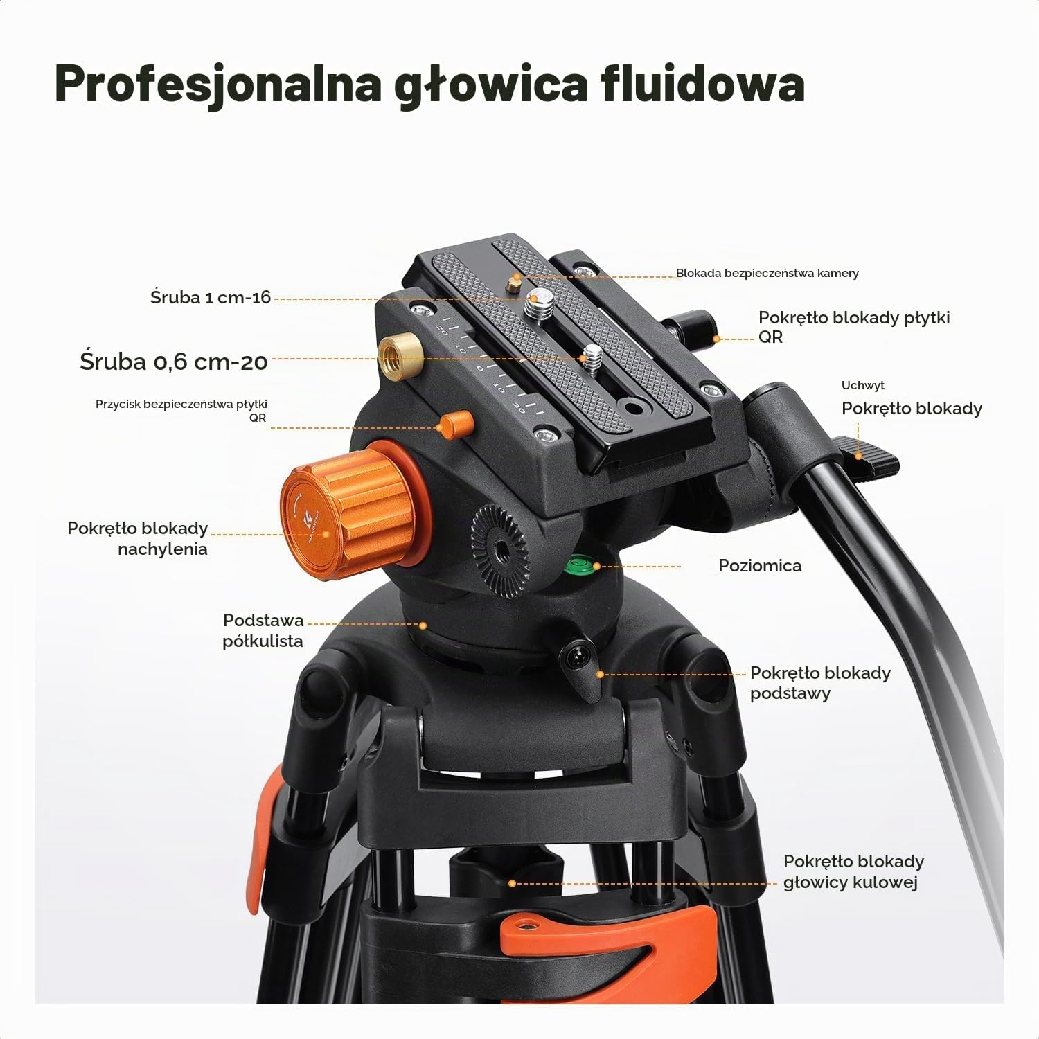 Detalle 2 de K&F CONCEPT VA3+BV70 – statyw wideo 202 cm z głowicą fluidową