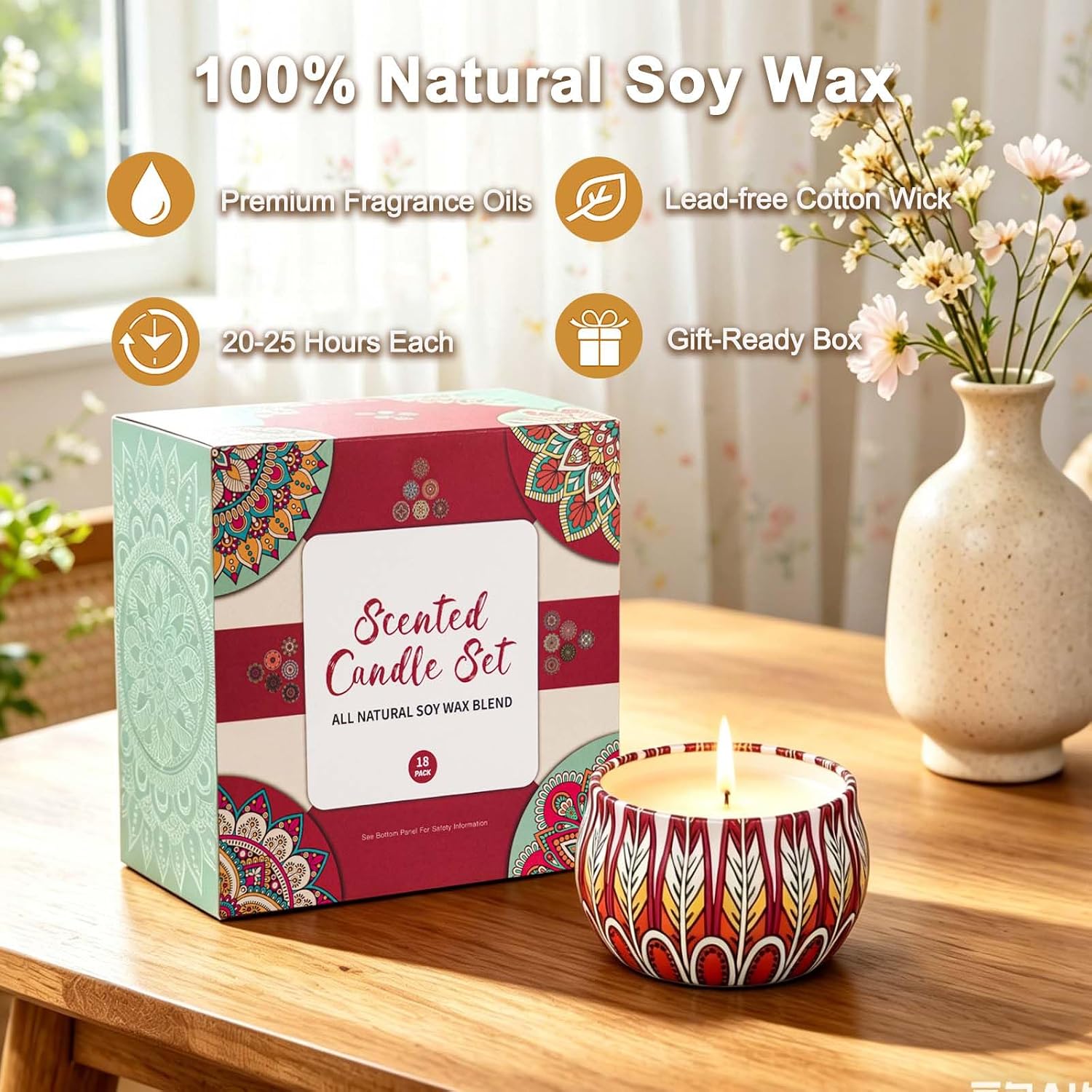 Detalle 2 de LAJDL Ca00807US 18-Pack Soy Wax Aromatherapy Candles, 18 Scents
