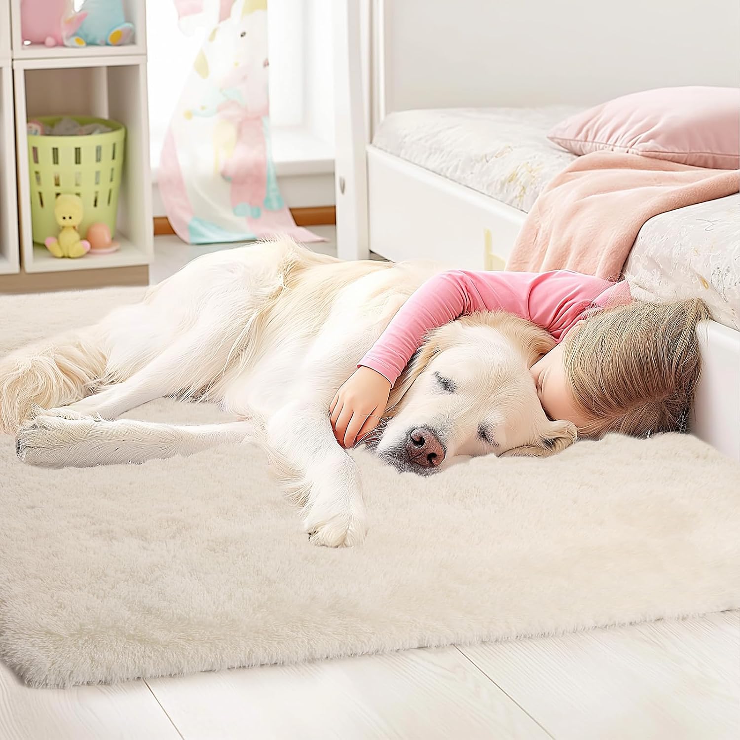 Thumbnail 6 de Large shaggy rug 200x300cm cream