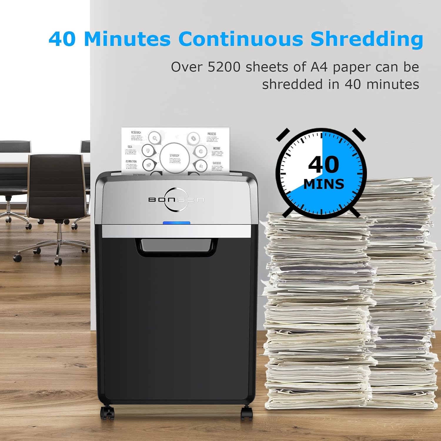 Detalle de BONSEN S3105 24-Sheet Cross-Cut Paper Shredder, P-4, 9-Gallon Bin
