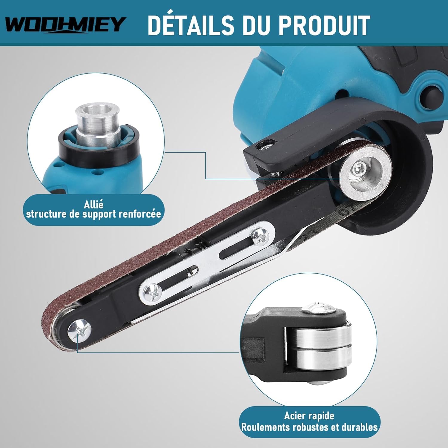Detalle 2 de WODHMIEY WODHMIEY10112403396 handbandschuurmachine, 16,8 V, 7.000 tpm