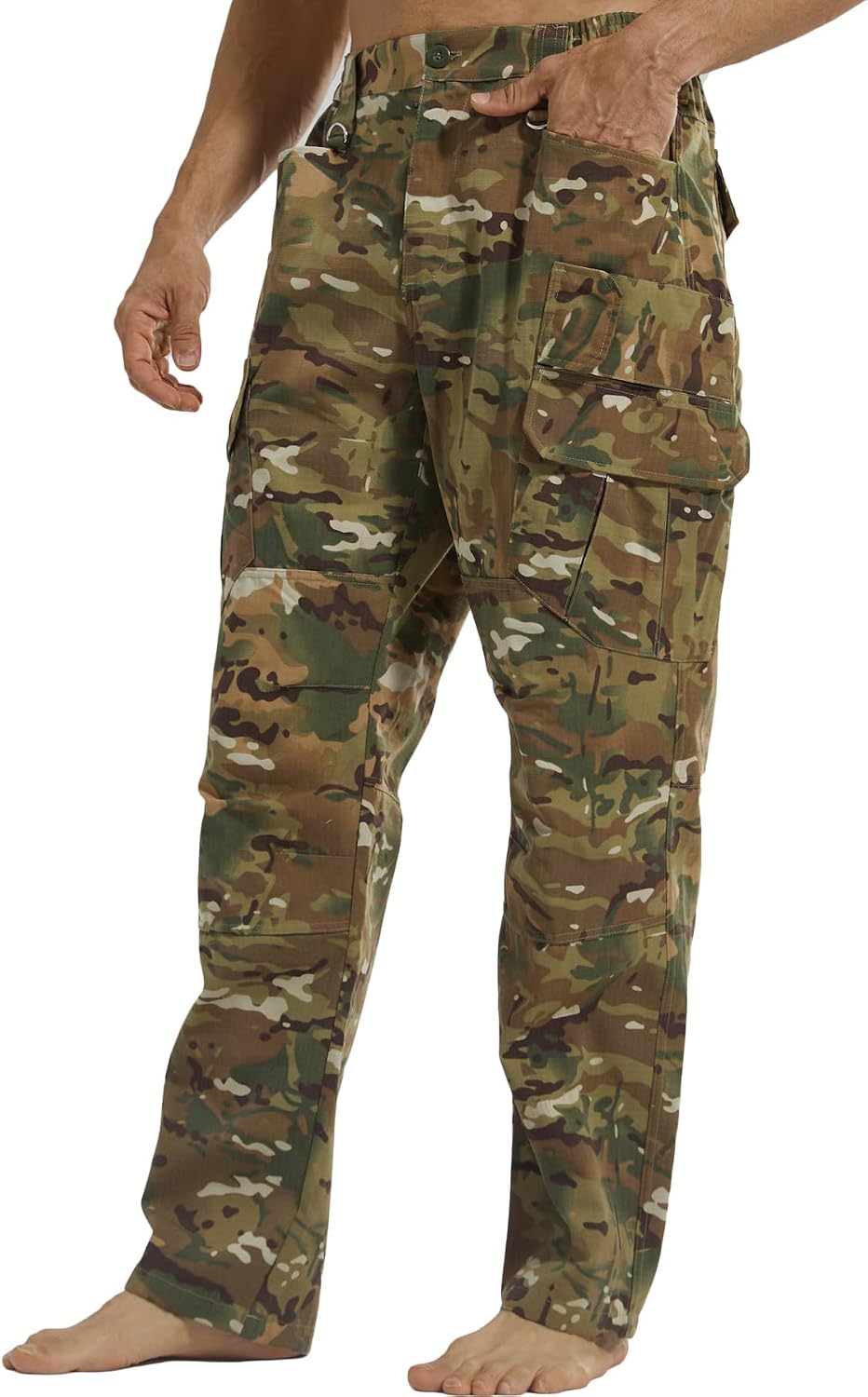 Detalle de LANBAOSI Mens Tactical Ripstop Trousers with Knee Pad Pockets – Practical Cargo Pants for Outdoors
