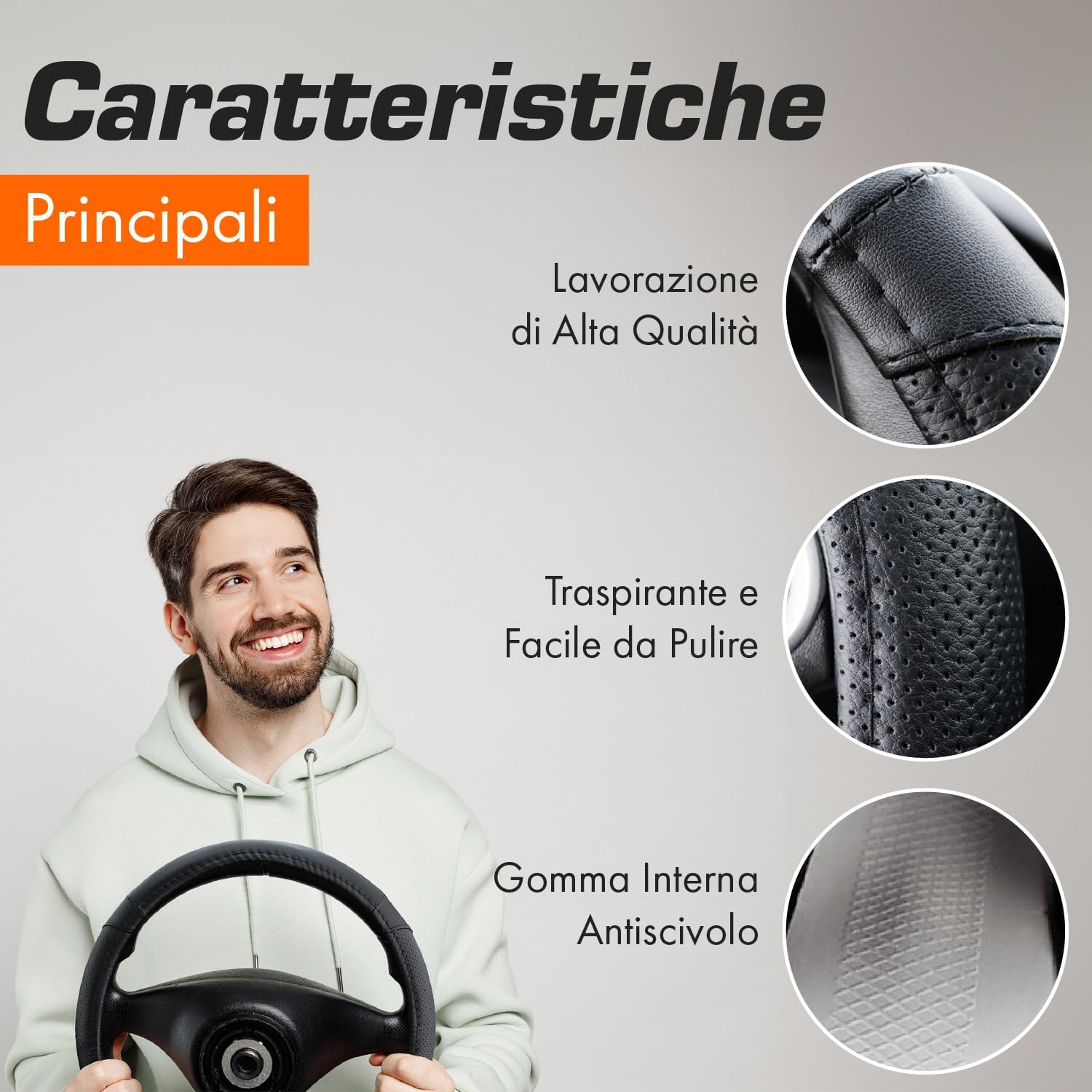 Detalle de Upgrade4cars Coprivolante 44-46 cm Nero in finta pelle