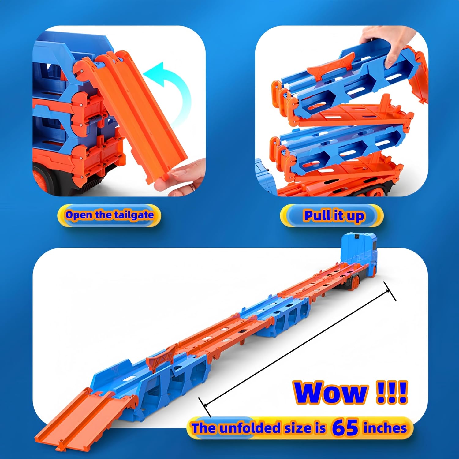 Thumbnail 4 de Bearbao 65-Zoll Rennstrecke mit Transport-LKW und 6 Mini Metallautos – Spielzeug für Jungen (3–6 Jahre)