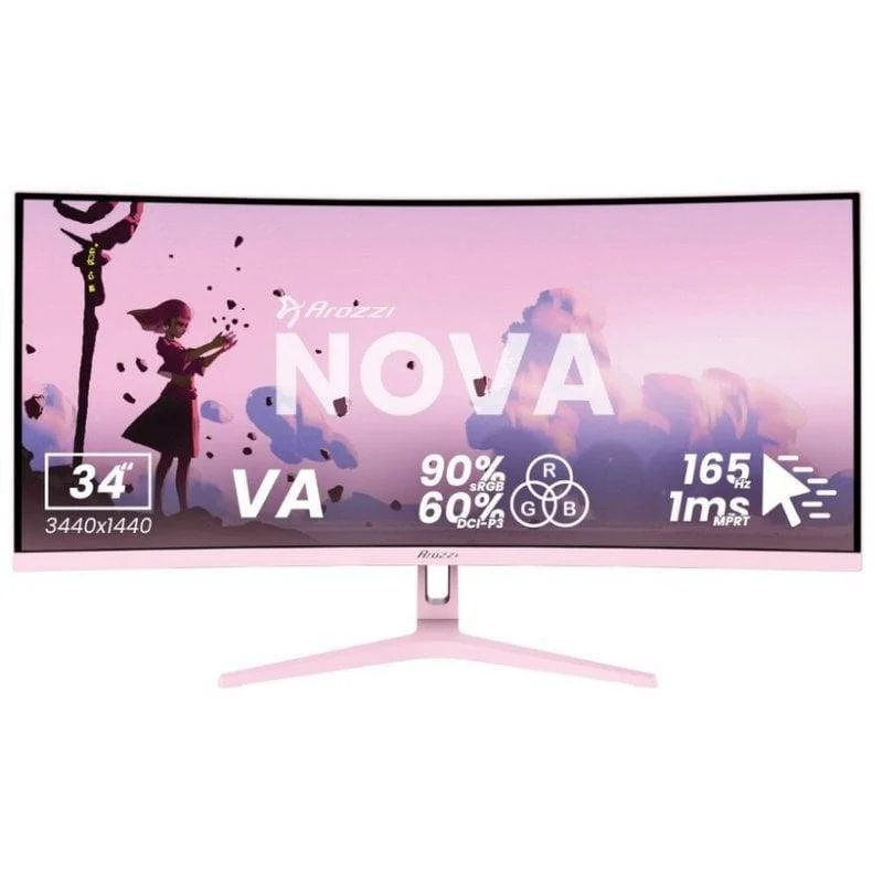 Detalle de Monitor Arozzi Nova 34" UltraWide QHD 165Hz VA Curvo con Altavoces y HDR - Rosa