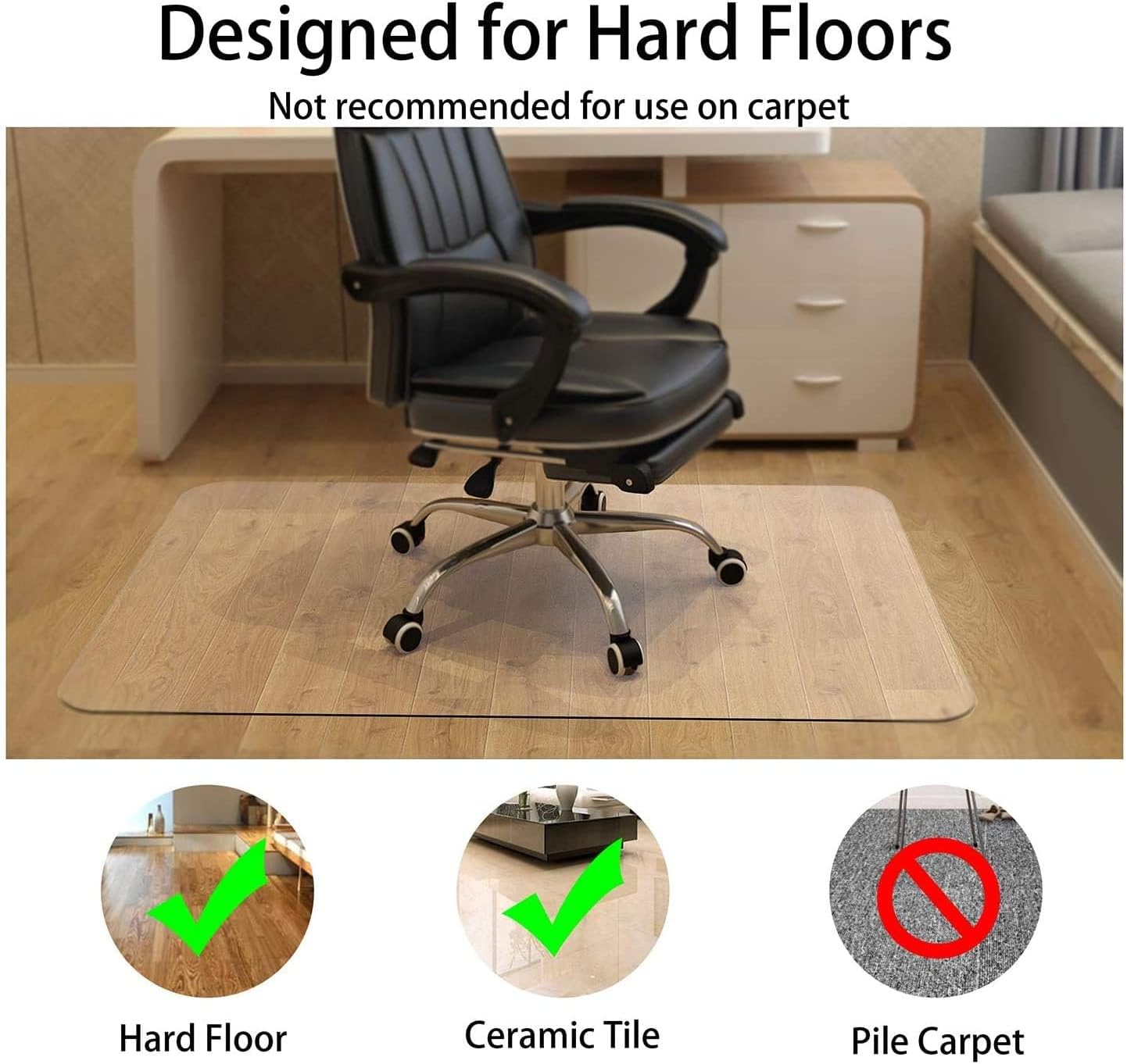 Detalle de NATRKE Clear Office Chair Mat for Hard Floor (Transparent, 122 x 76 cm) — anti-slip floor protector for wood and laminate