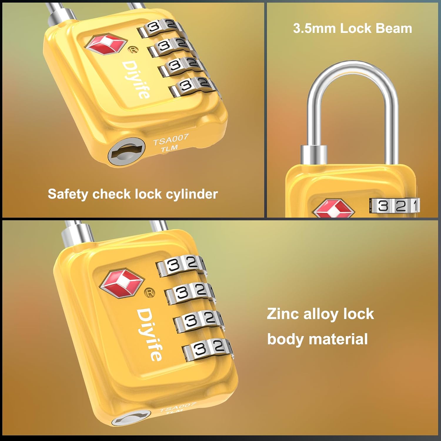 Detalle 2 de Diyife 4-Digit TSA Luggage Lock 2-pack 🔒