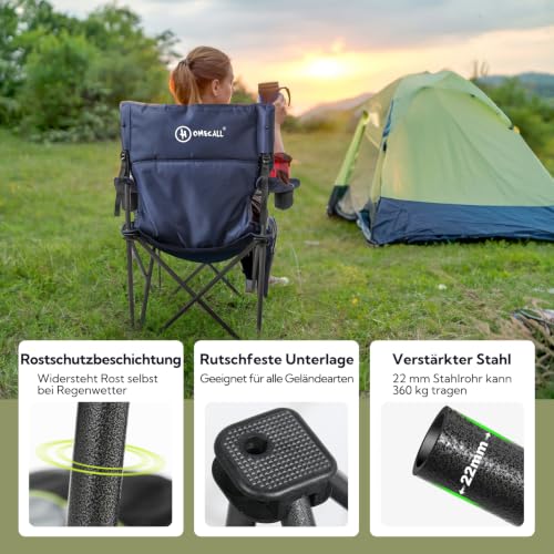 Detalle de Homecall Campingstuhl faltbar bis 360 kg, XXL Hochlehner Klappstuhl 2 Stück