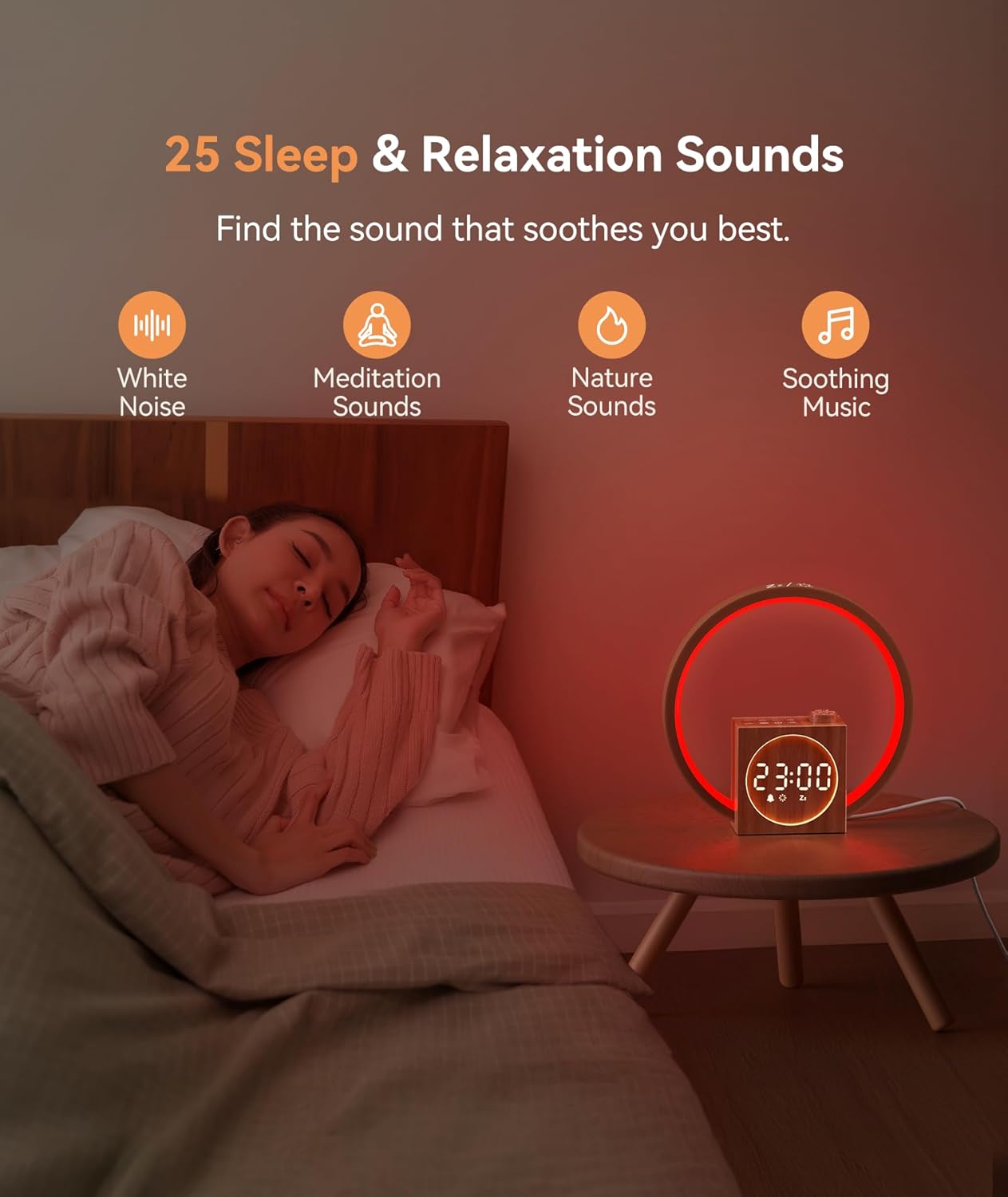 Detalle de Dreamegg Sunrise Alarm Clock with gradual wake-up light, white noise and 12 colour modes (white)