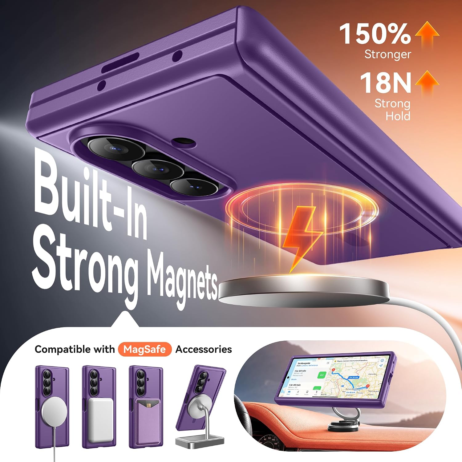 Detalle 2 de BERFY Z Fold 7 Case with Privacy Screen Protector, Hidden Kickstand & MagSafe Compatibility (Purple)