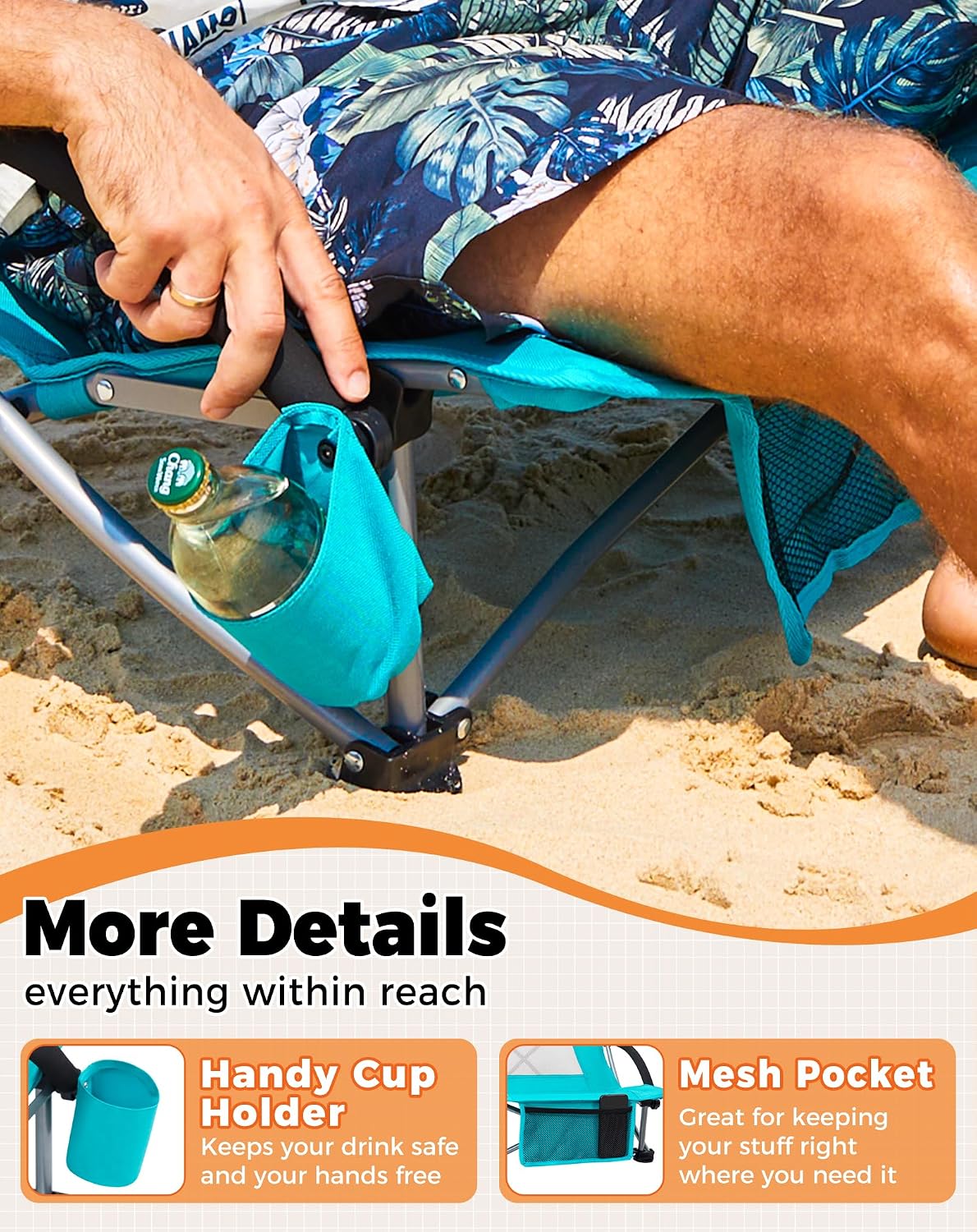 Thumbnail 6 de KingCamp Set of 2 Beach Chairs: Low Folding, Lightweight, 180kg Capacity, Cyan