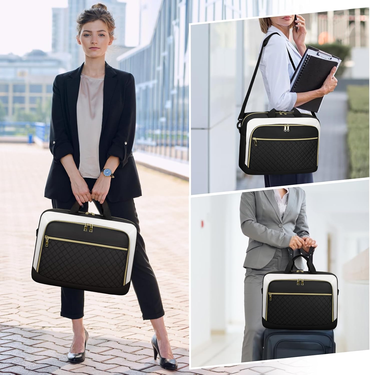 Thumbnail 1 de NEWHEY Laptop Bag Briefcase for Women – 17.3" Capacity, Black & Beige