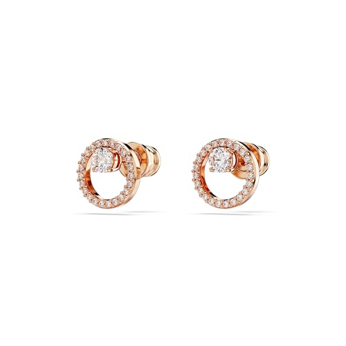 Detalle de Swarovski Pendientes de botón Constella, redondos blanco, baño oro rosa