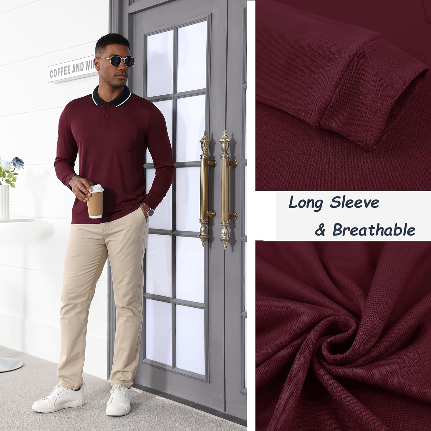 Thumbnail 3 de JACKETOWN Polo Uomo Manica Lunga – Pack da 3 Polo Golf Traspirante con Taschino