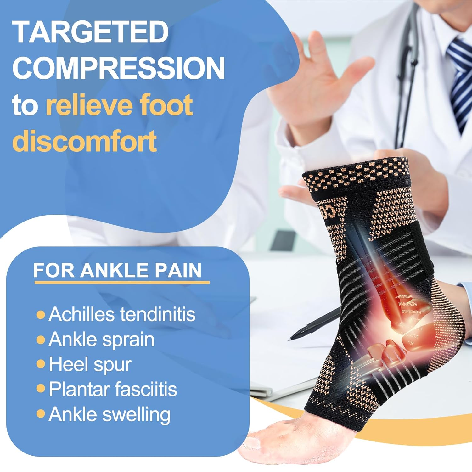 Detalle de LISEPWU Copper Ankle Brace, 2-Pack, Size L with Adjustable Straps