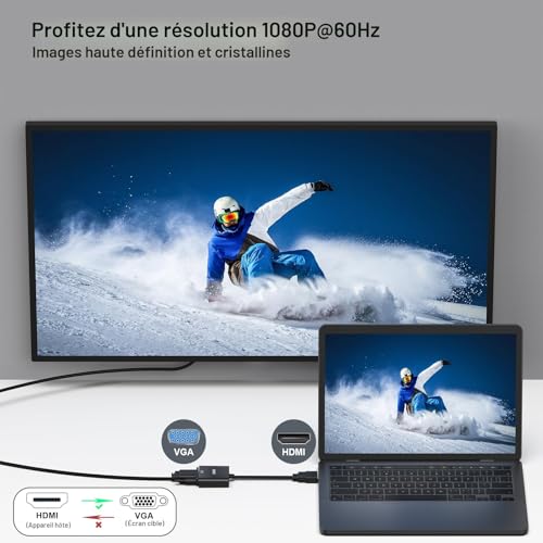 Detalle de BENFEI Adaptateur HDMI vers VGA (mâle vers Femelle) – Noir