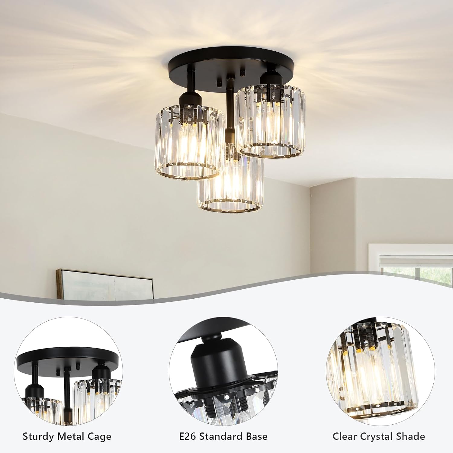 Thumbnail 4 de Rayofly Modern Crystal Chandelier 3-Light