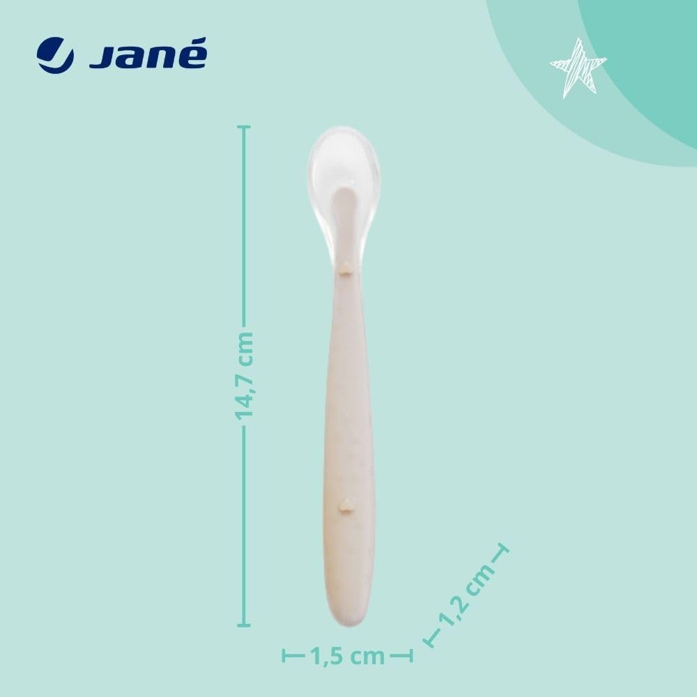 Detalle de Jané Lot de 4 Cuillères en Silicone pour Bébé et Enfant – Souples, Bout arrondi, Sans BPA, Colour Sunset