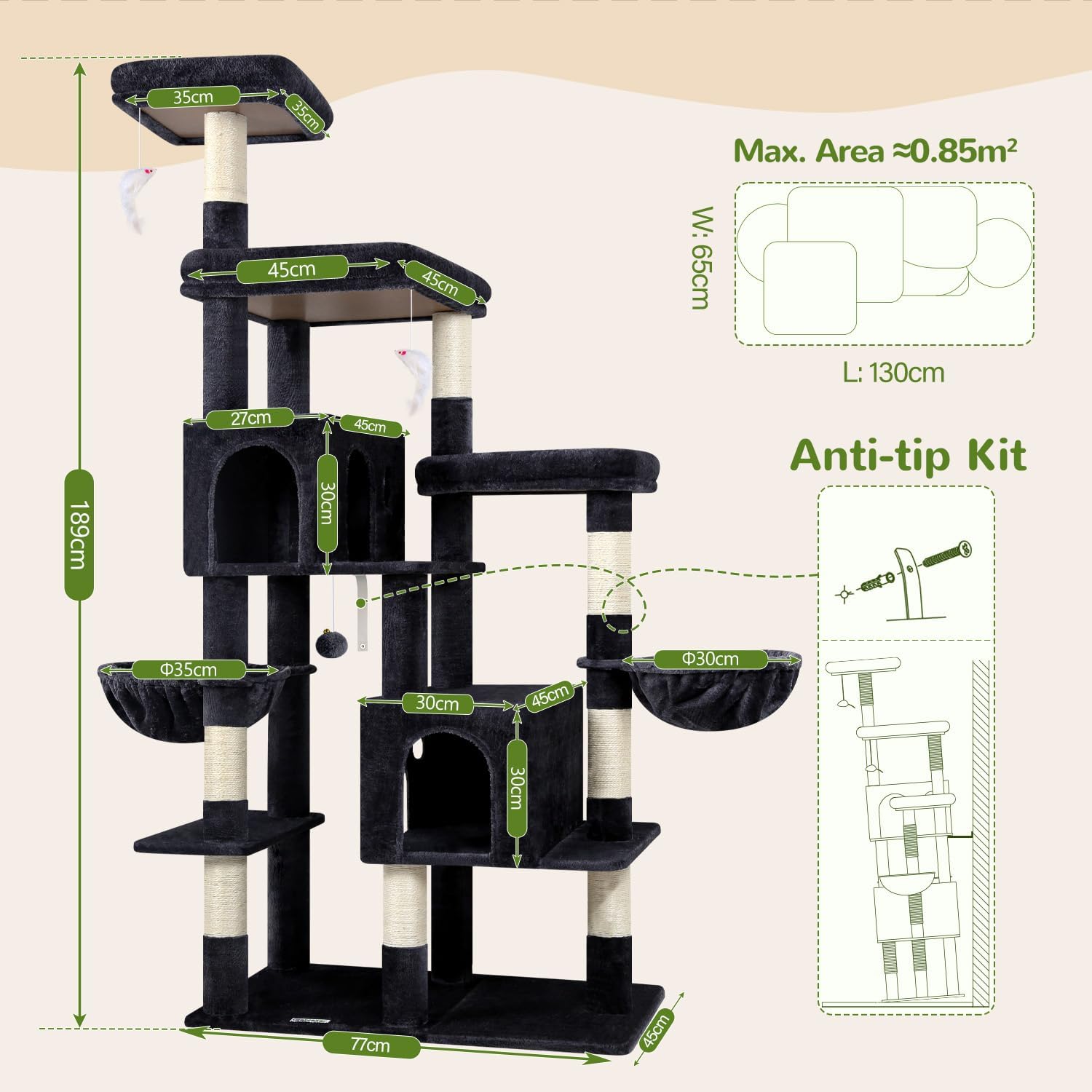 Thumbnail 6 de Globlazer F74F 74-Inch Cat Tree with 8 Sisal Posts and 2 Condos