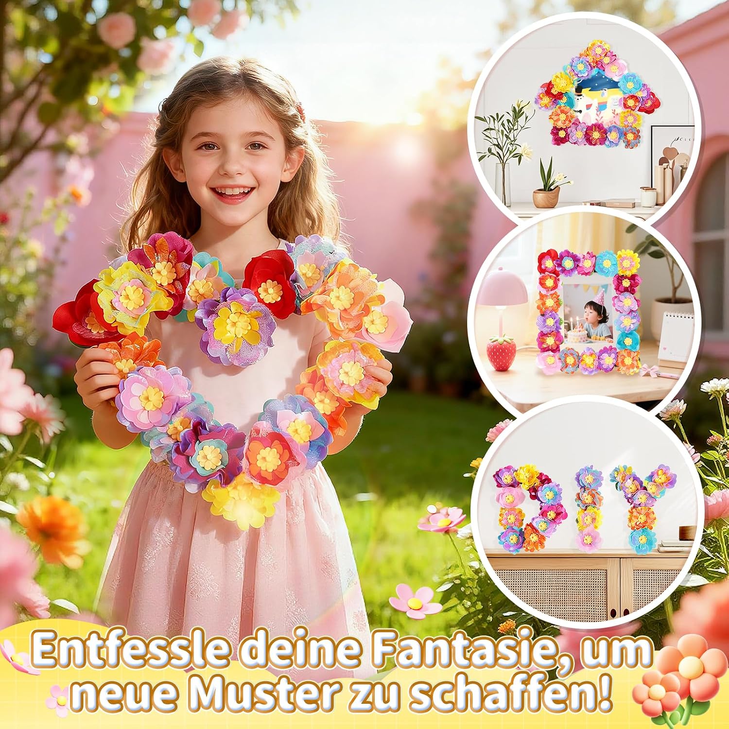 Detalle 2 de Blumenstrauß-Bastelset DIY Blumen für Kinder ab 3 Jahren (Gelb)