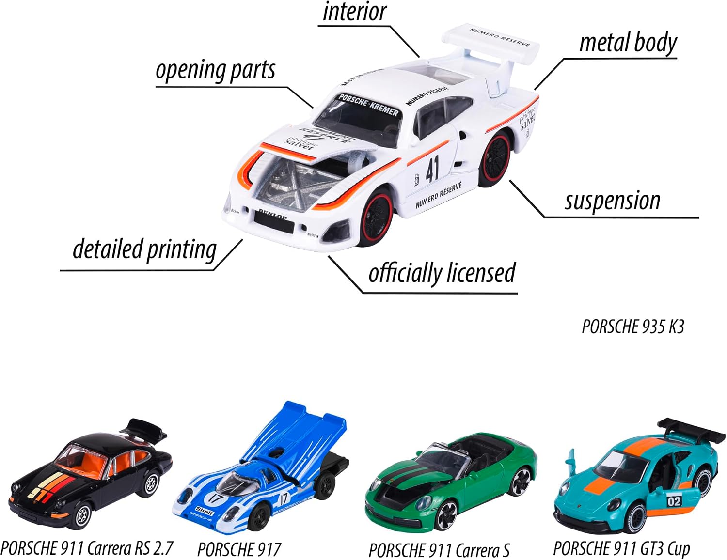 Detalle 2 de Majorette 212053172 – zestaw 5 metalowych samochodzików Porsche 1:64