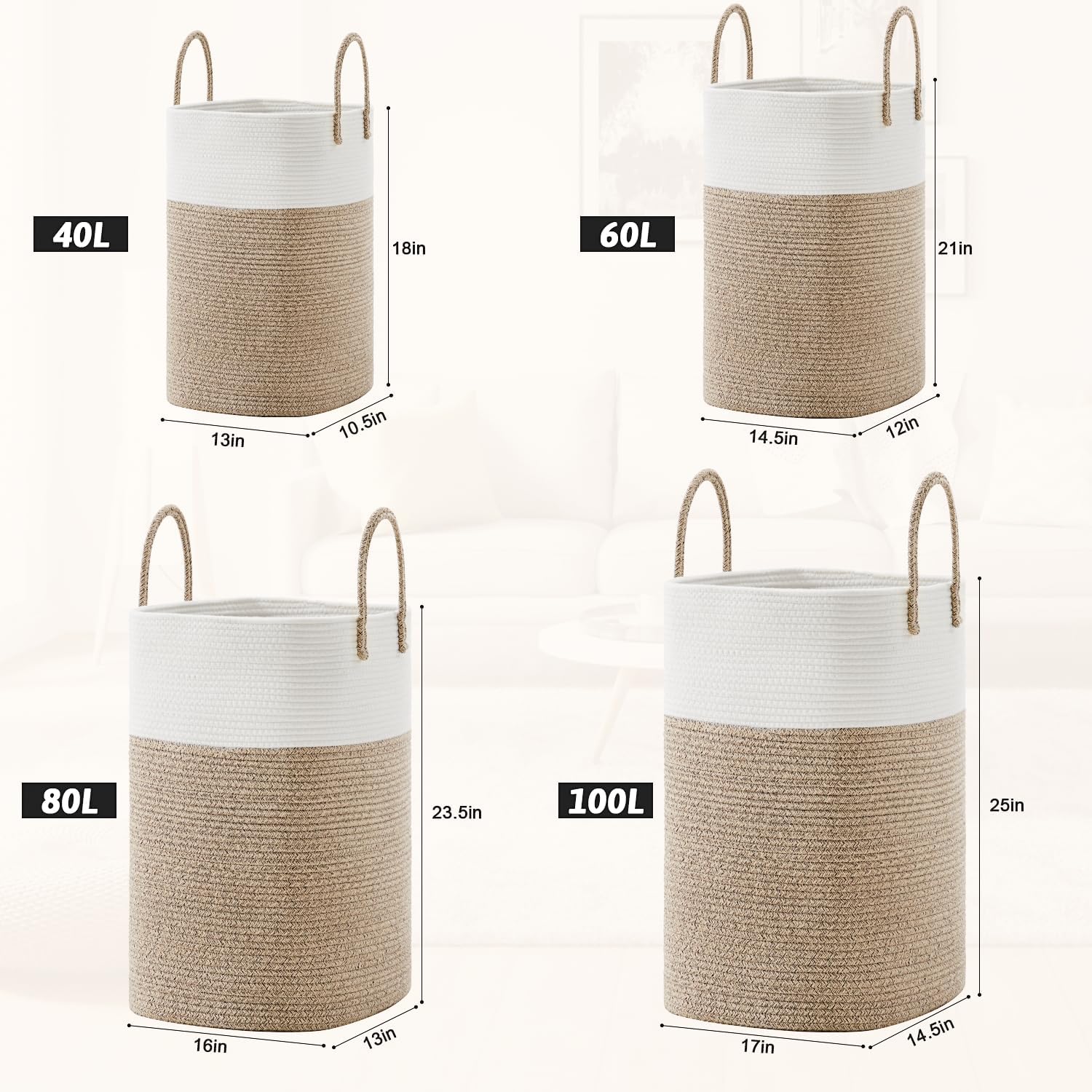 Detalle de Artfeel fang-01 60L Woven Cotton Rope Laundry Hamper with Drawstring